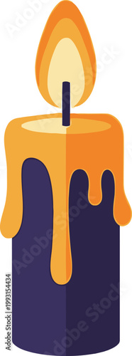 Burning candle with melting wax.