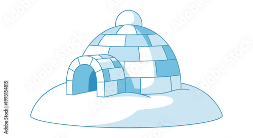 Cartoon illustration of a traditional white snow igloo in the Arctic