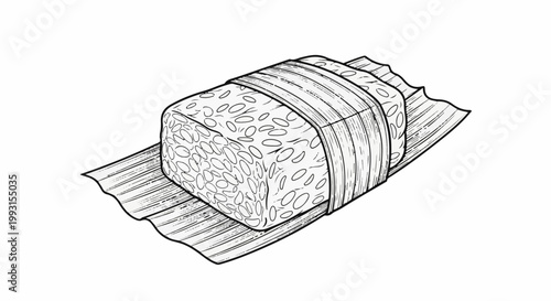 Hand-drawn block of food wrapped in leaves with tie
