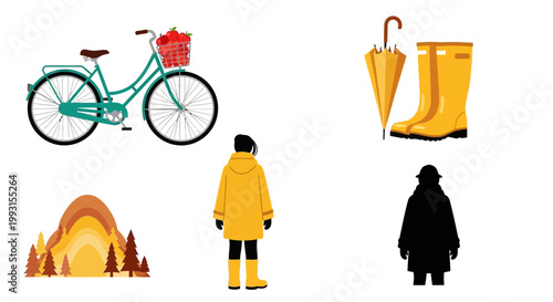 Cute cartoon characters representing lifestyle and digital marketing concepts appear