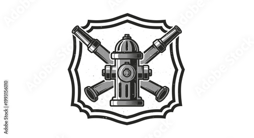 Fire hydrant with crossed fire hoses shield.