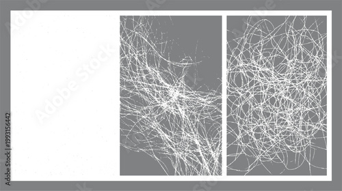 Chaotic white scribbles and dots on gray and white backgrounds abstract texture pattern