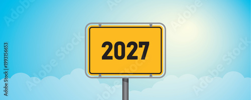 place name sing with number 2027 on blue sky background vector illustration