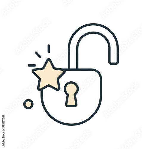 Delayed gratification and reward unlocking after completing actions in gamified digital systems, a simple lock opening with a small star and a subtle progress dot
