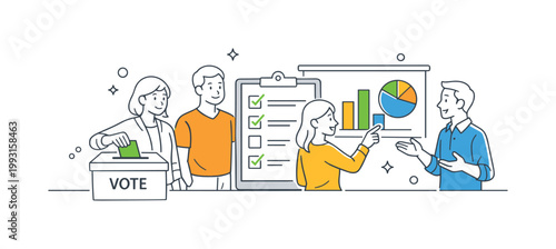 Organizational decision making and internal polling in a business or institutional environment where teams gather opinions and reach consensus through structured input,