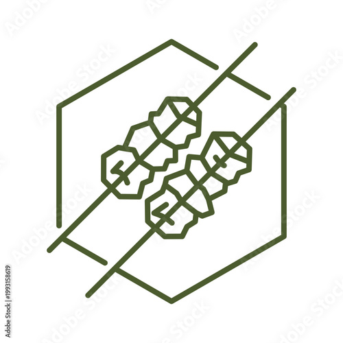 Meat Skewer BBQ Line Art Icon, Satay Kebab Outline, Grilled Meat Stick Symbol, Black White Vector