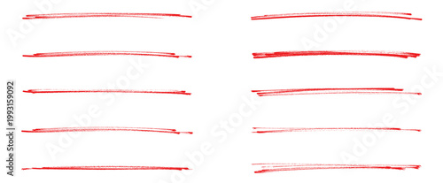 Set of red hand-drawn marker pen stroke lines on a transparent background