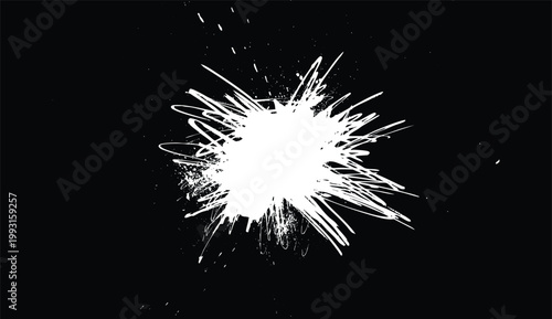 White ink grunge splash isolated on a black background, White ink splatter paint design elements. Abstract black in splash, paint, brush strokes, stain grunge isolated on a transparent background.