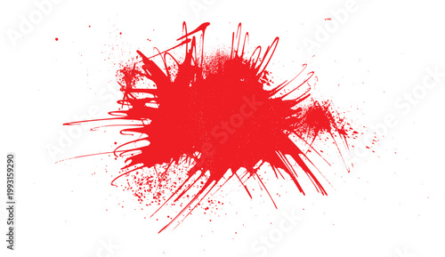 Red ink grunge splash isolated on a white background, Red ink splatter paint design elements. Abstract red in splash, paint, brush strokes, stain, grunge isolated on transparency background.