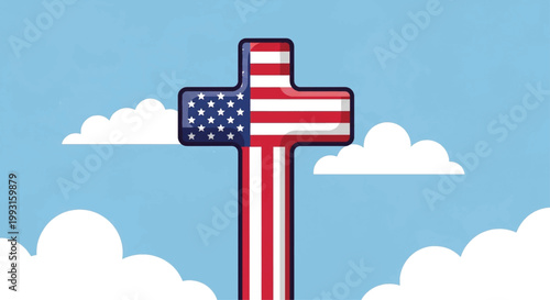 American cross symbol, patriotic vector icon, USA flag design, religious freedom