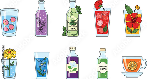 International Street Food Vector Icon Set Featuring Mexican Taco, French Crepe, Middle Eastern Falafel Pita, Takeaway Box, Food Stall, and Hot Sauce