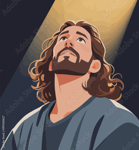 Religious Figure with Spiritual Expression Under Light