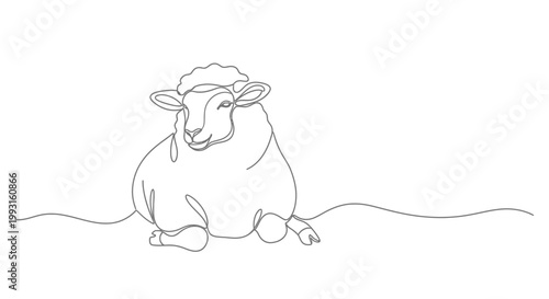 Sheep continuous line drawing, minimalist farm animal art, cute sheep illustration