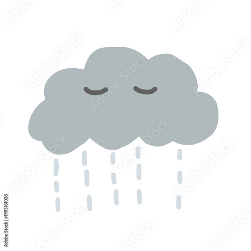 Cartoon cute gray cloud with rain drops element illustration icon png