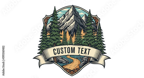 Customizable mountain landscape logo template.
