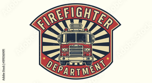 Firefighter department logo with fire truck.