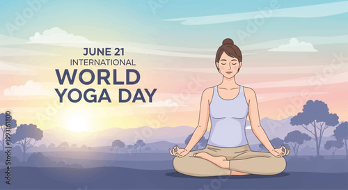 International Yoga Day, World Yoga Day, Yoga Meditation, June 21st Vector Illustration