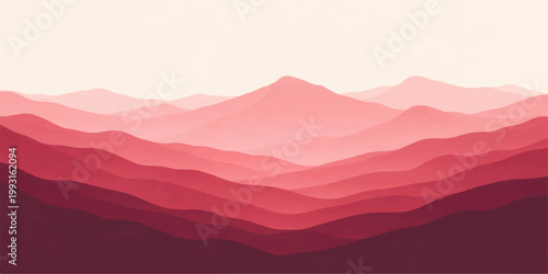 Red mountain landscape: layered hills gradient peaks minimalist nature scenic background abstract valley view