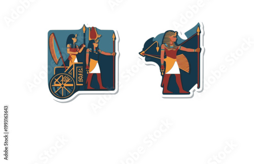 Ramses II War Chariot Sticker. Flat Vector Silhouette of Ancient Egyptian Pharaoh in Battle Relief Style.