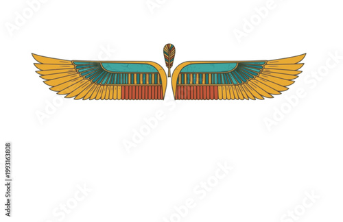 Goddess Maat Wings Sticker. Flat Vector Illustration of Egyptian Goddess of Justice in Ancient Mural Style.