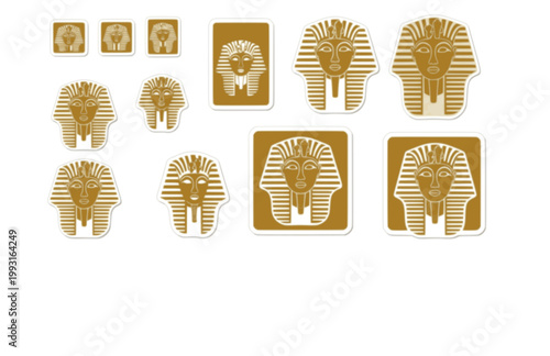 King Tut Golden Mask Sticker. Flat Vector Minimalist Silhouette of Tutankhamun Burial Mask for Heritage.