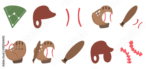 Wooden baseball bat with leather protective glove vector illustration isolated