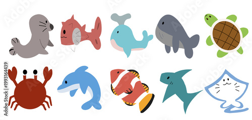 Sea life Cartoon ocean underwater animals illustration