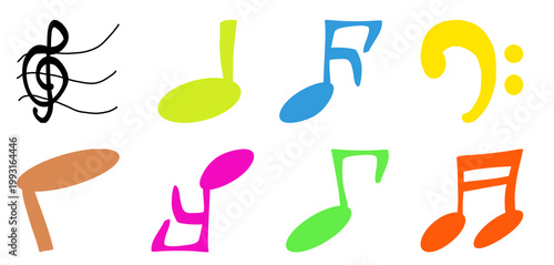 Set of all music notes symbols, flat design illustrations