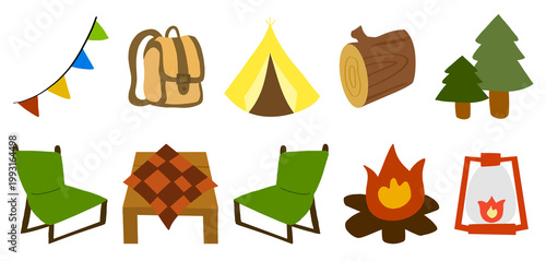 Summer camp, Hiking kit. Camping gear set