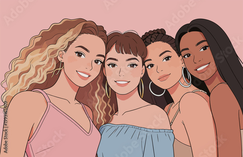 Portrait of Four Diverse Women in Fashionable Attire