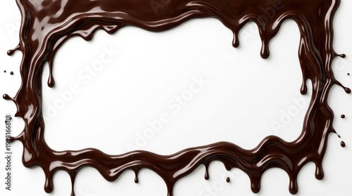 A melted chocolate border isolated on a clean background, rich flowing cocoa, glossy drips and smooth organic edges, indulgent dessert mood in crisp studio light, ultra-realistic, no logos.