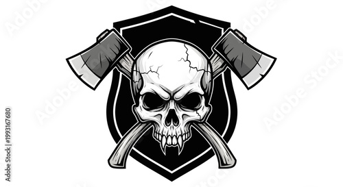 A skull with crossed axes logo.