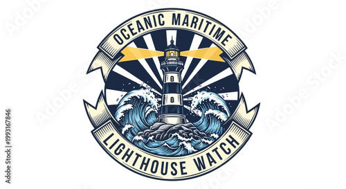 Oceanic Maritime Lighthouse Watch Logo Design.