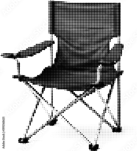 Halftone vector dotted retro grunge camping chair design for outdoor enthusiasts