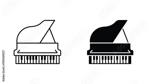 Grand piano musical instrument silhouette vector icon for music school and concert hall branding projects