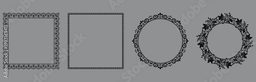 Set of decorative frames Elegant vector element for design in Eastern style, place for text. Floral black and gray frames. Lace illustration for invitations and greeting cards