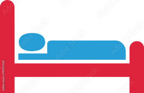 Bed with blue mattress and pillow.