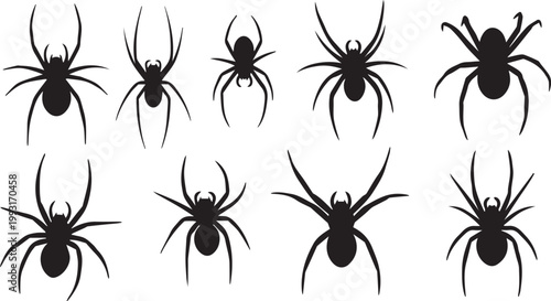 Spider Silhouette Set - Scary Arachnid Icons for Halloween