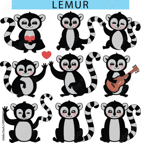 Cute Lemur vector illustration, Lemur clipart in a white background