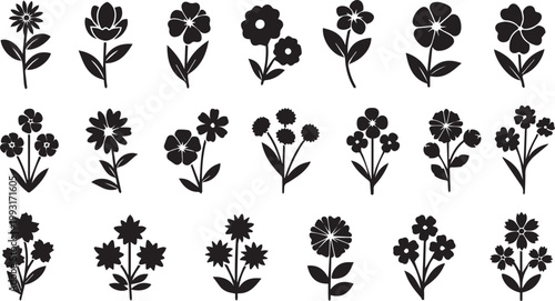 Flower Silhouettes Floral Vector Icons Set