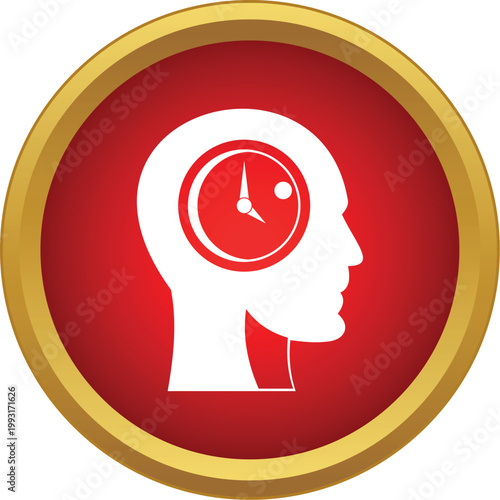 Human head profile with a clock icon representing time, thinking, and consciousness