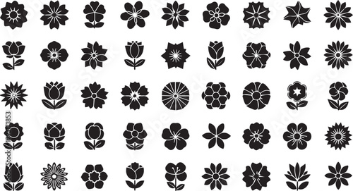 Flower Silhouette Icon Set Floral Vector Graphics