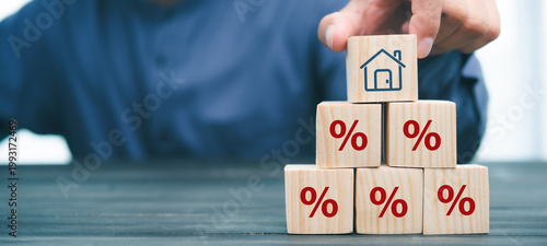 Property rates and real estate interest, interest rates, inflation, mortgage loans, tax increases. Increasing interest rates concept.