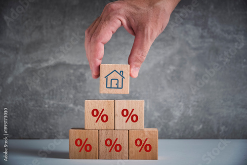 Property rates and real estate interest, interest rates, inflation, mortgage loans, tax increases. Increasing interest rates concept.