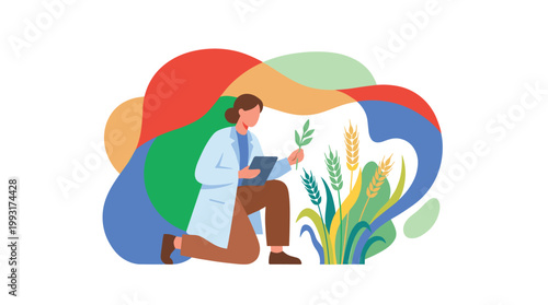 Scientist examining plants in a laboratory setting.
