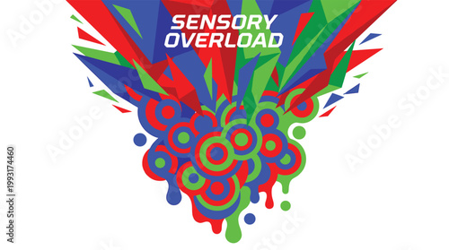 Sensory Overload Abstract Illustration with Vibrant Colors and Dynamic Shapes.