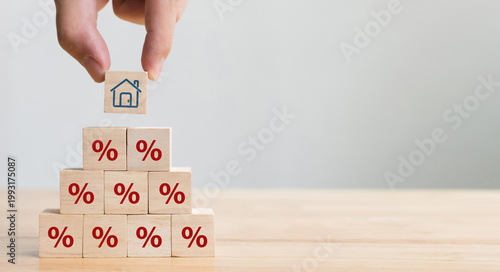 Property rates and real estate interest, interest rates, inflation, mortgage loans, tax increases. Increasing interest rates concept.