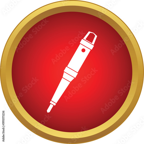 Soldering iron icon on a red circular button with a golden outline showing a simplified tool