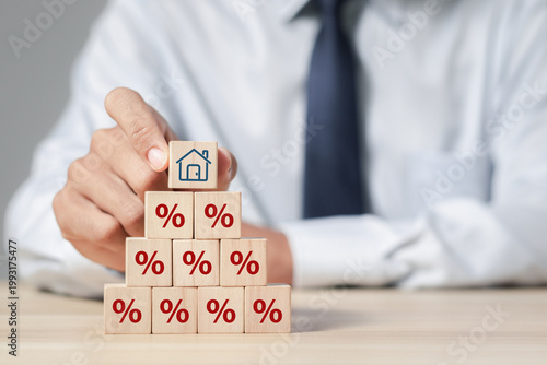 Property rates and real estate interest, interest rates, inflation, mortgage loans, tax increases. Increasing interest rates concept.