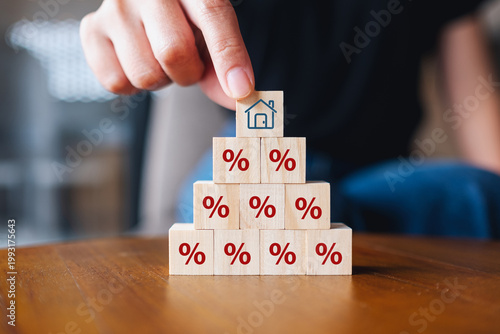 Property rates and real estate interest, interest rates, inflation, mortgage loans, tax increases. Increasing interest rates concept.